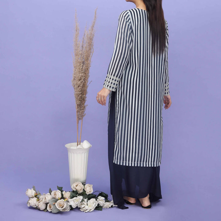 Blue Crinkle Chiffon Stripes Shirt PS5019