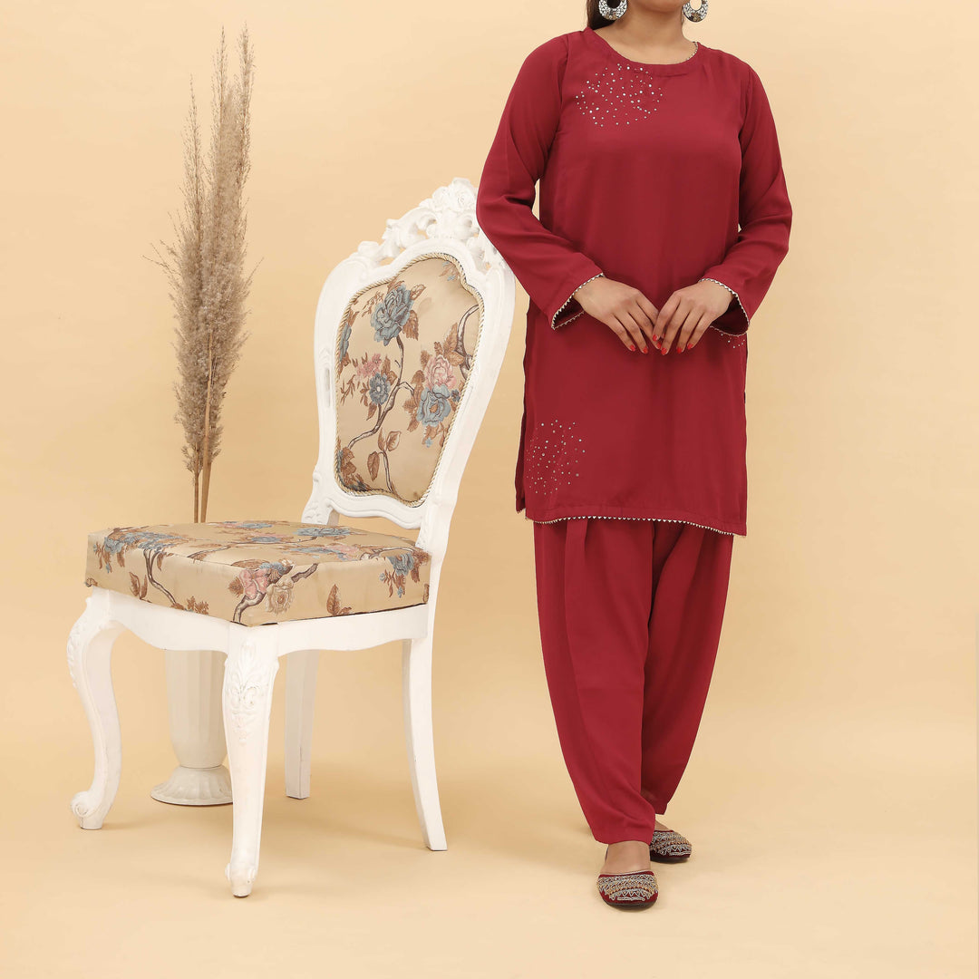 2PC- Sequins Embroidered Grip Silk Suit PS5028