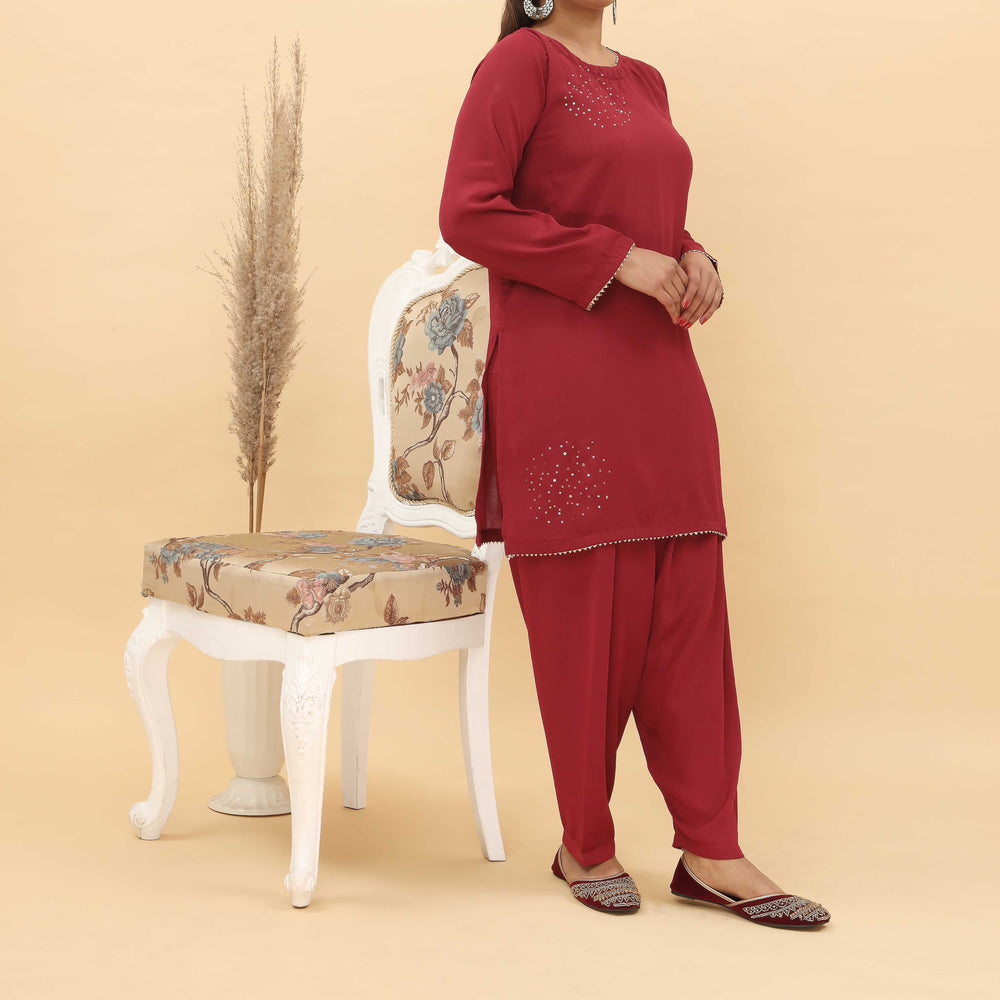 2PC- Sequins Embroidered Grip Silk Suit PS5028