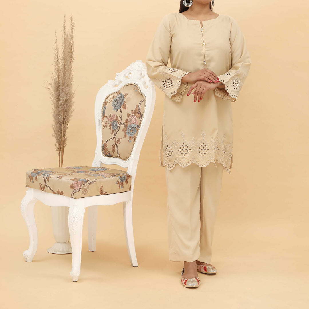 2PC- Schifili Embroidery Grip Silk Suit PS5041