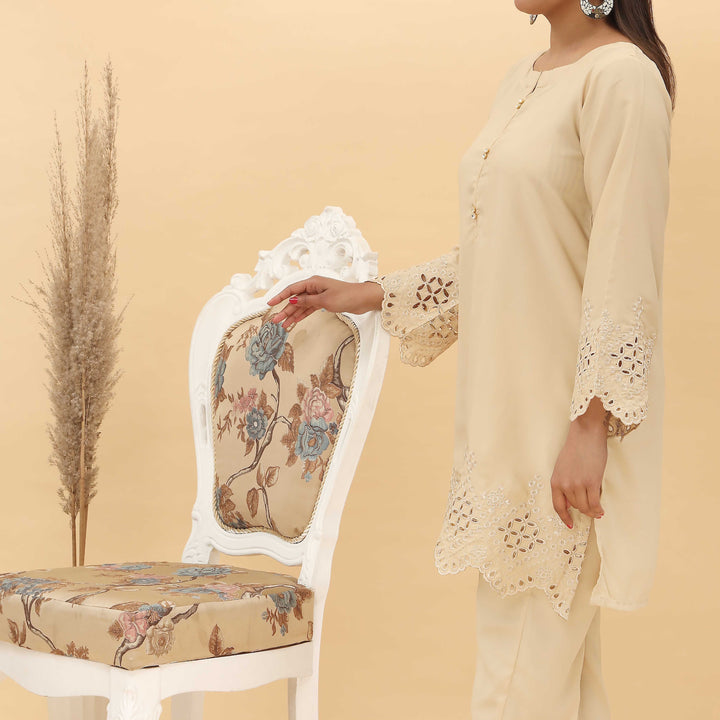 2PC- Schifili Embroidery Grip Silk Suit PS5041