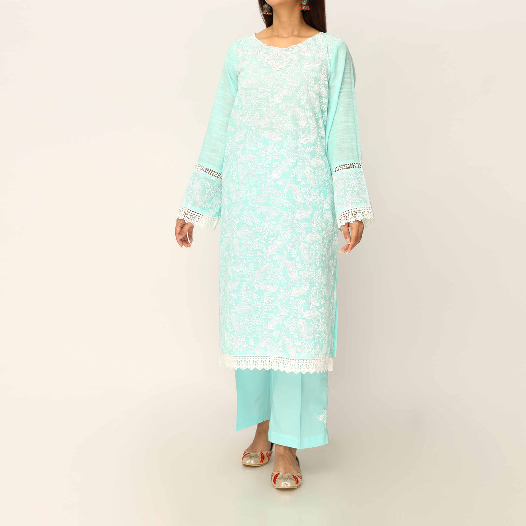 2PC- Screen Printed Slub Lawn Suit PS5051