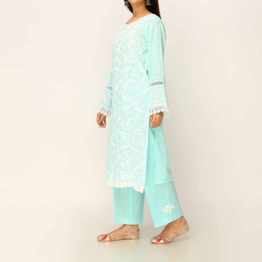2PC- Screen Printed Slub Lawn Suit PS5051