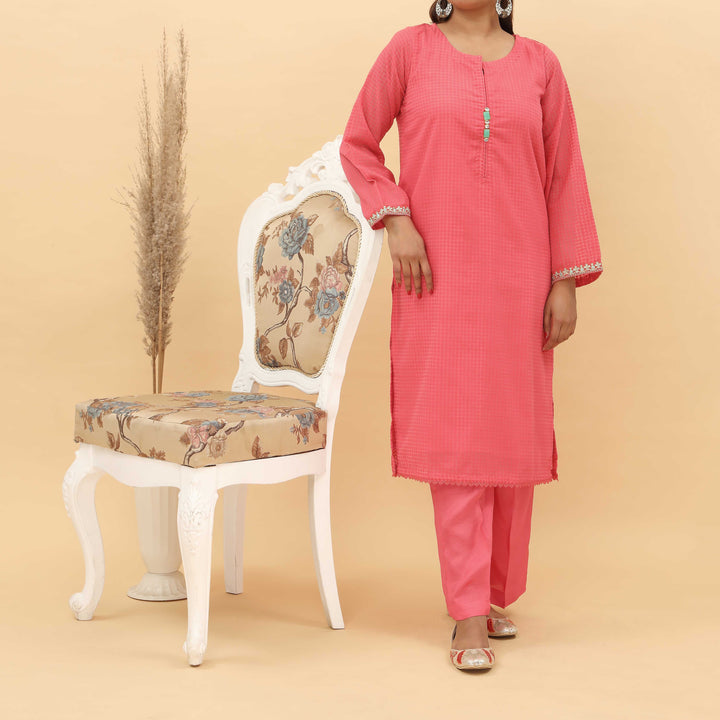 2PC- Embosed Broshia Chiffon Suit PS5057