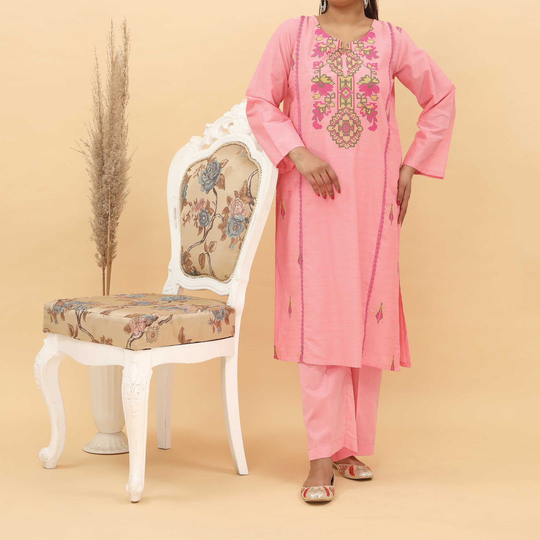 2PC- Embroidered Yarn Dyed Cotton Suit PS5058