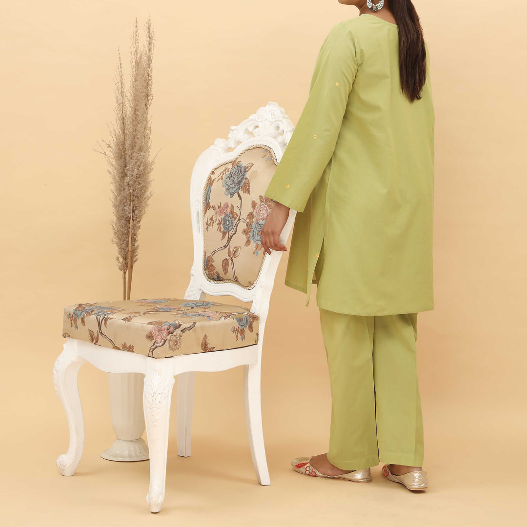 2PC- Embroidered Chambray Cotton Suit PS5059