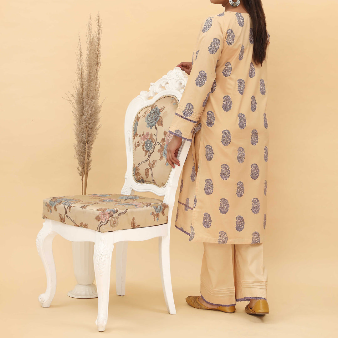 2PC- Screen Printed Cotton Cambric Suit With Stitching Details PS5071