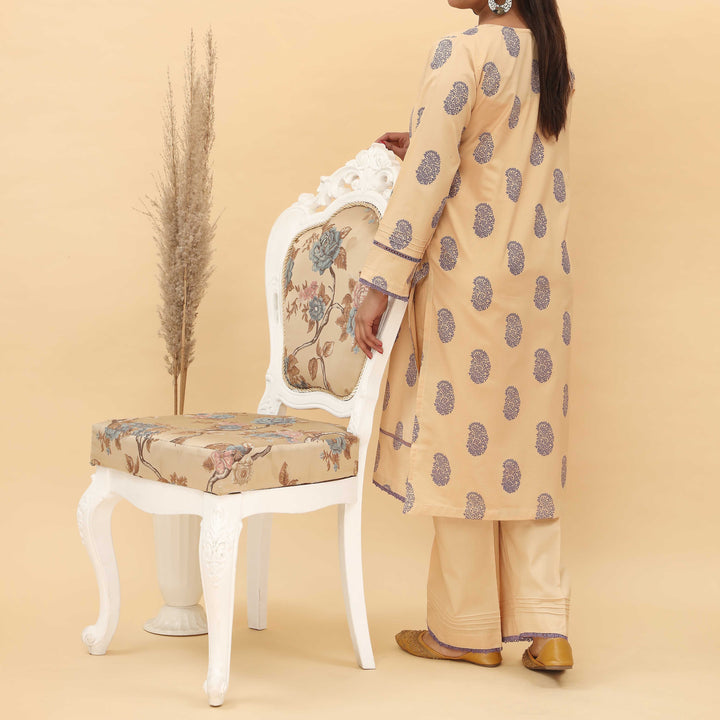 2PC- Screen Printed Cotton Cambric Suit With Stitching Details PS5071