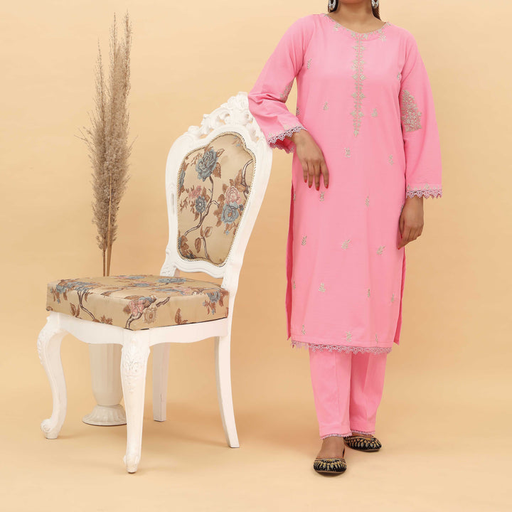 2PC- Embroidered Crinkled Grip Silk Suit PS5092