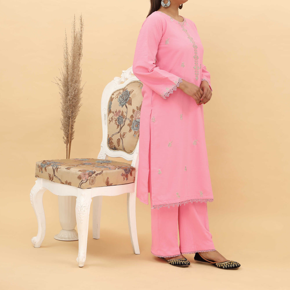 2PC- Embroidered Crinkled Grip Silk Suit PS5092