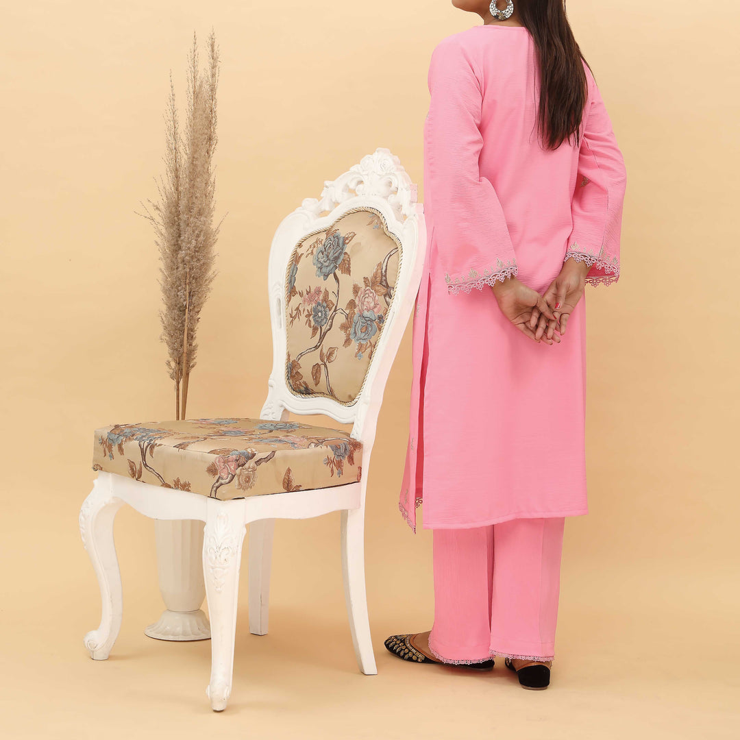 2PC- Embroidered Crinkled Grip Silk Suit PS5092