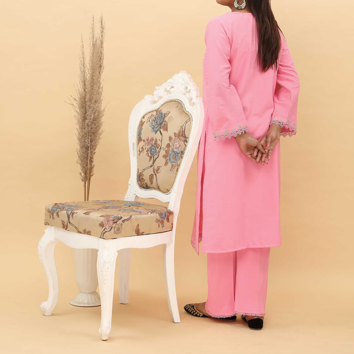 2PC- Embroidered Crinkled Grip Silk Suit PS5092