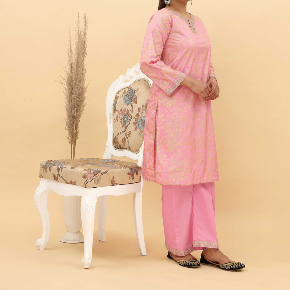 2PC- Embroidered And Gold Printed Cotton Cambric Suit PS5097
