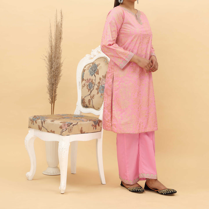 2PC- Embroidered And Gold Printed Cotton Cambric Suit PS5097