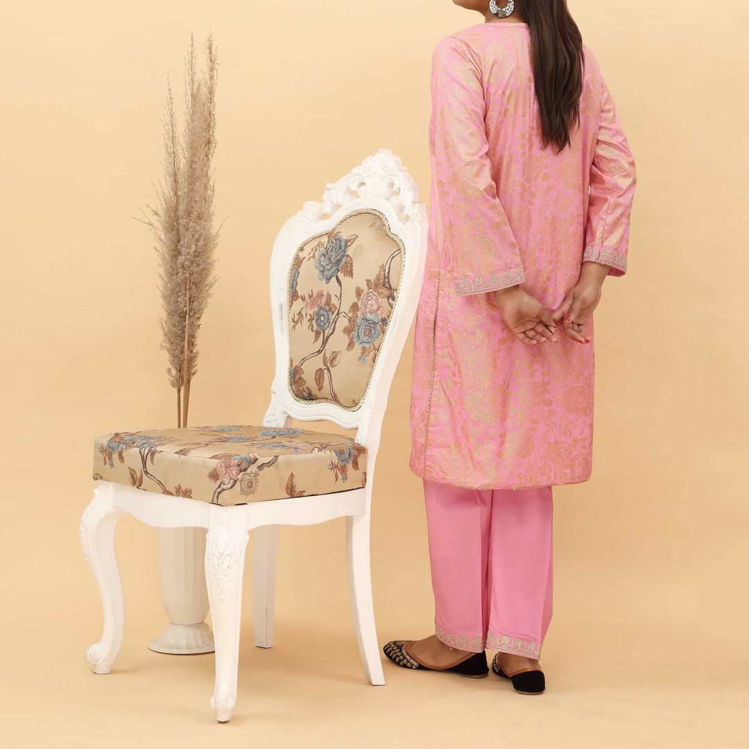 2PC- Embroidered And Gold Printed Cotton Cambric Suit PS5097