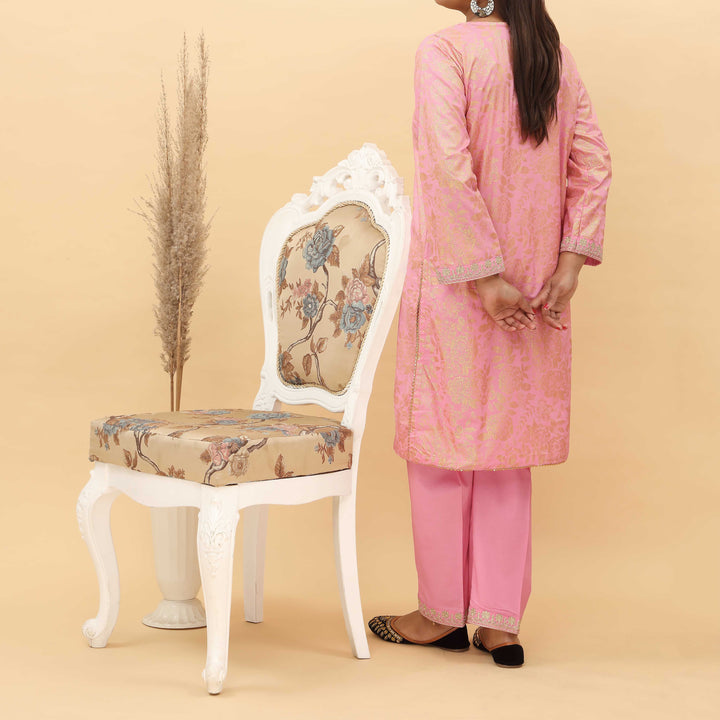 2PC- Embroidered And Gold Printed Cotton Cambric Suit PS5097