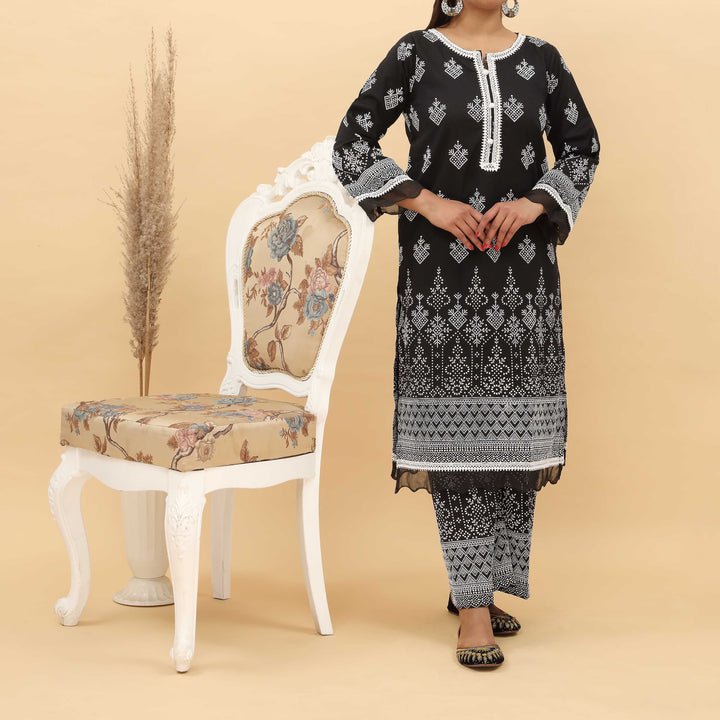2PC- Puff Printed Cotton Cambric Suit PS5101