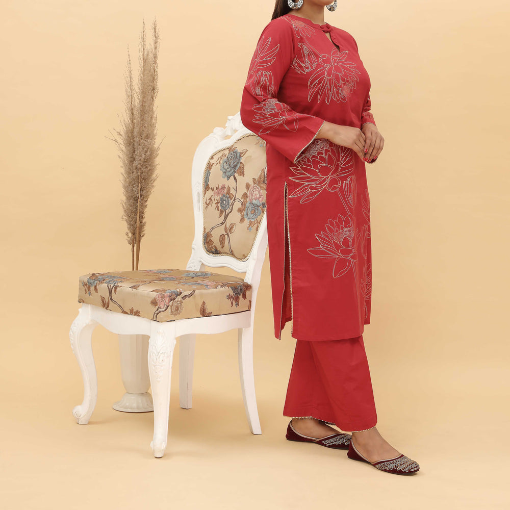 2PC- Gold Printed Cotton Cambric Suit PS5112