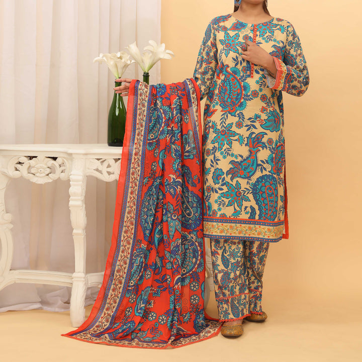 3PC- Digital Printed Embroiderd Cambric Suit PS5116