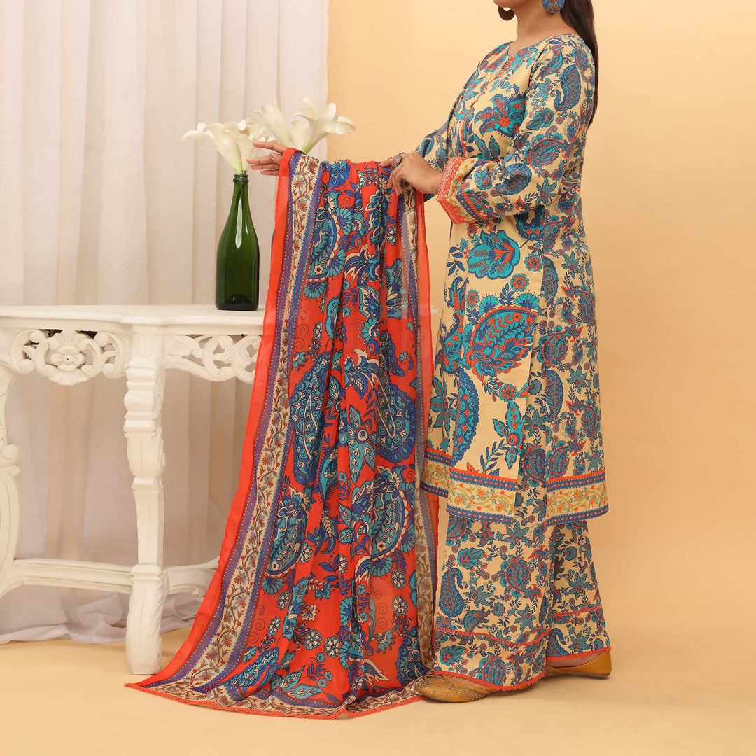 3PC- Digital Printed Embroiderd Cambric Suit PS5116
