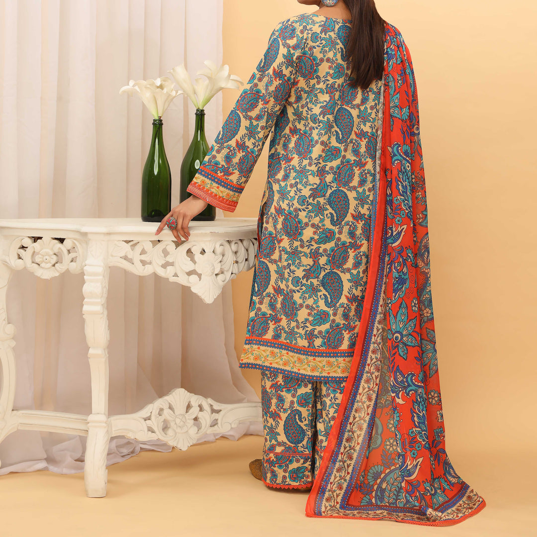 3PC- Digital Printed Embroiderd Cambric Suit PS5116