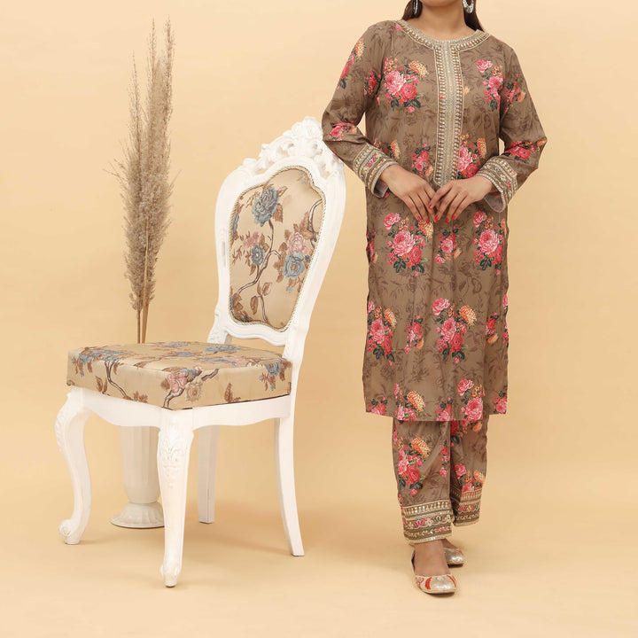2PC- Embroidered Digital Printed Suit PS5122