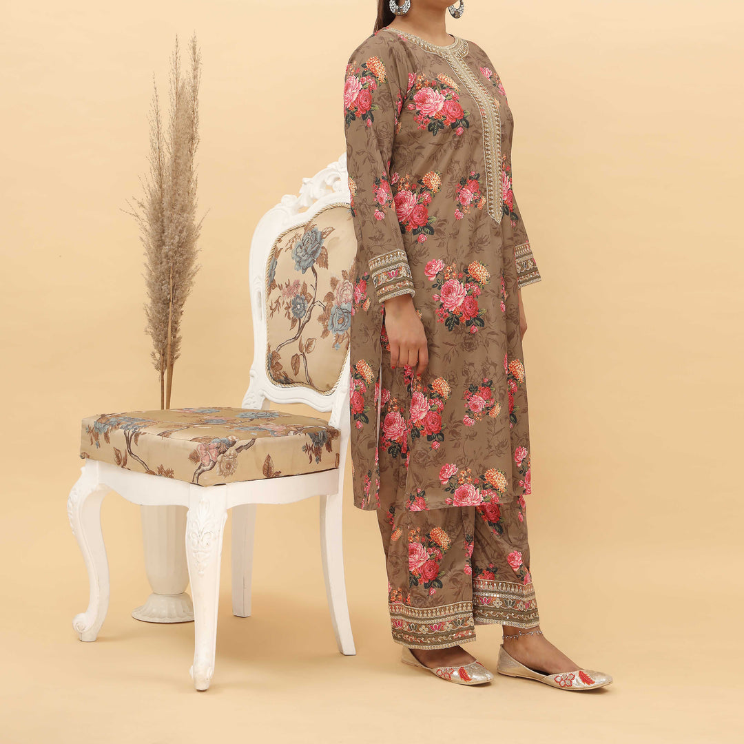 2PC- Embroidered Digital Printed Suit PS5122