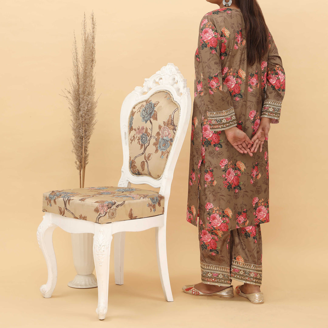 2PC- Embroidered Digital Printed Suit PS5122