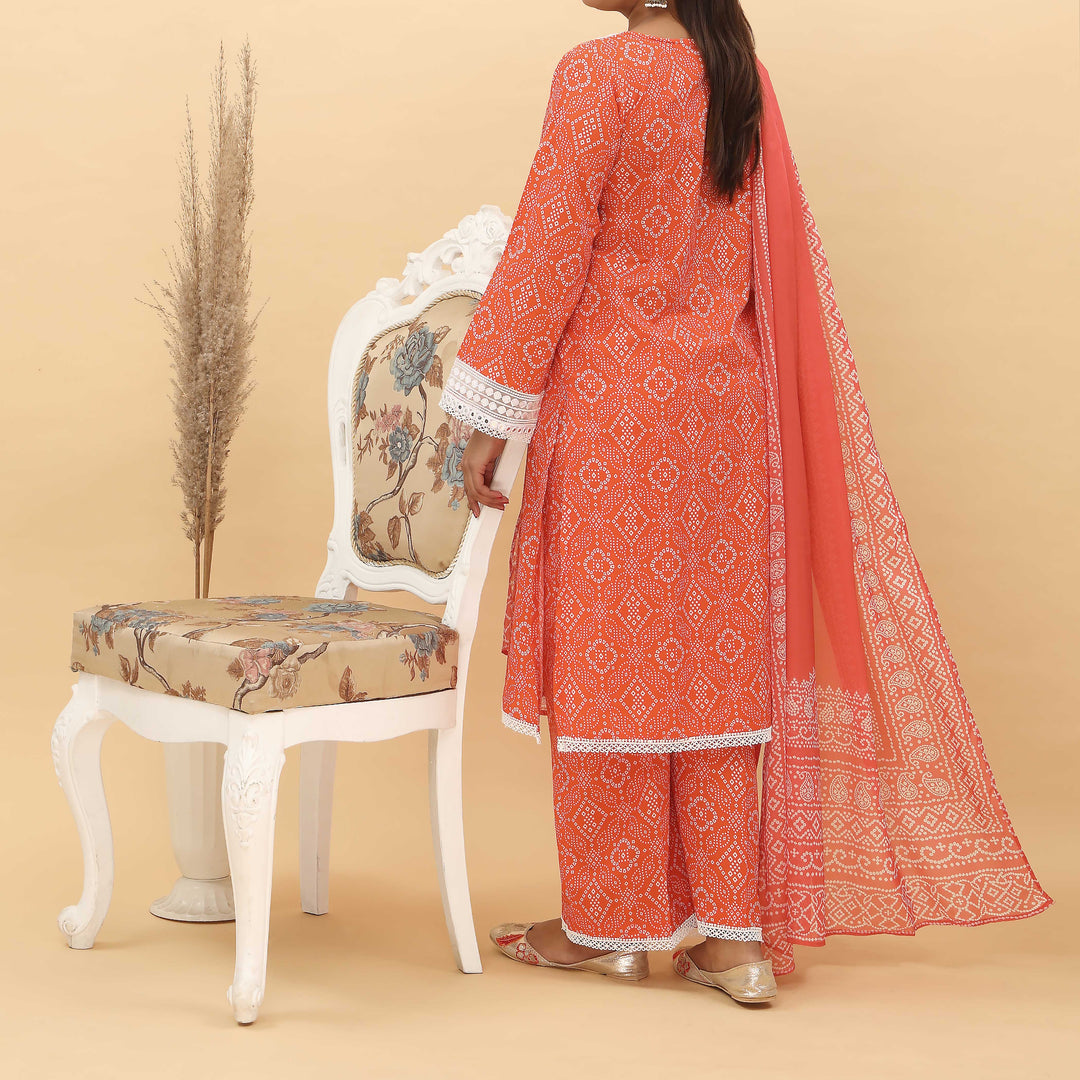 3PC- Embroidered Digital Printed Cotton Cambric Suit With Printed Apple Silk Duppata PS5126