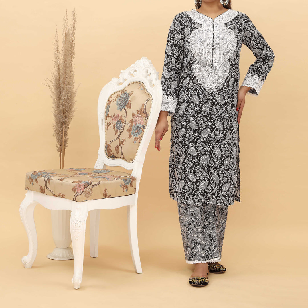 2PC- Embroidered Digital Printed Cotton Cambric Suit   PS5133