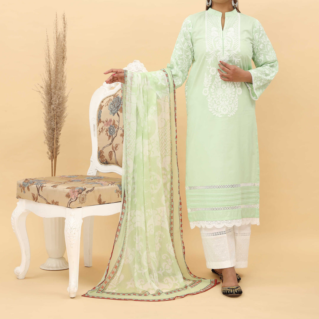 2PC- Puff Printed Cotton Cambric Suit PS5136