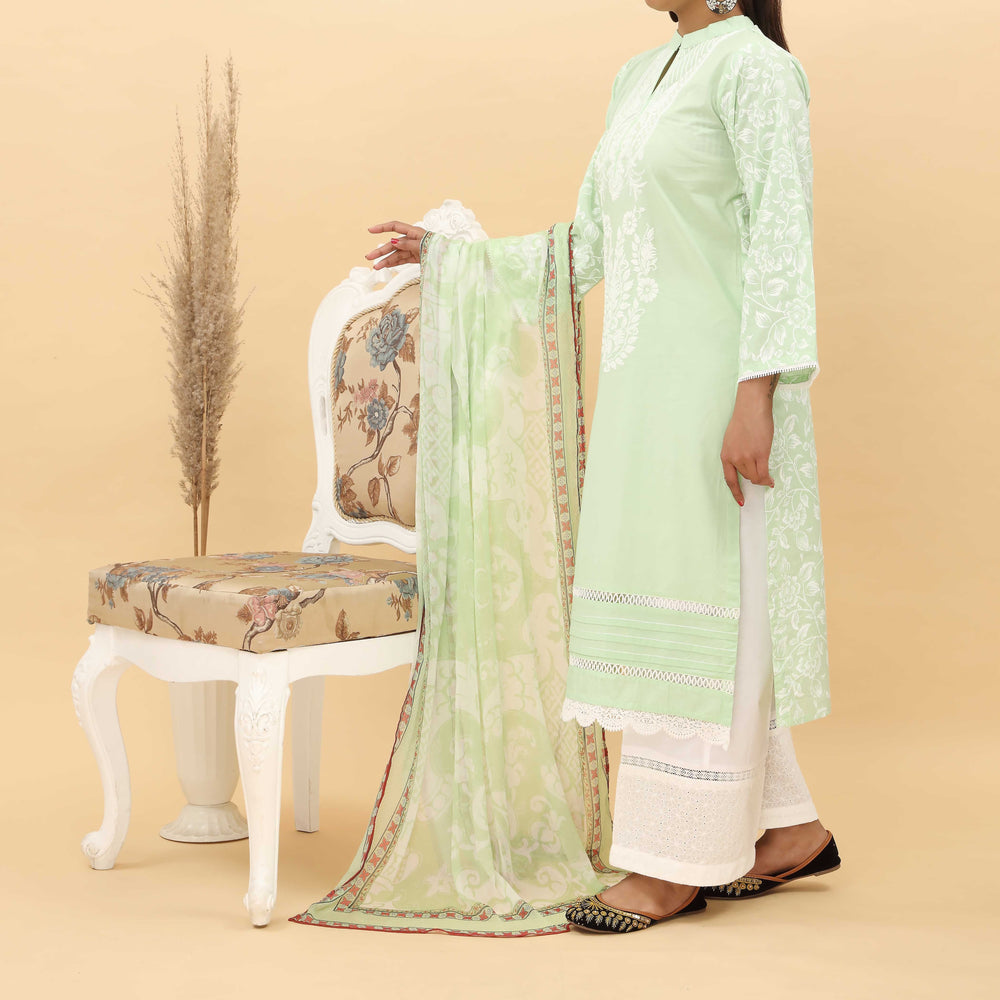 2PC- Puff Printed Cotton Cambric Suit PS5136