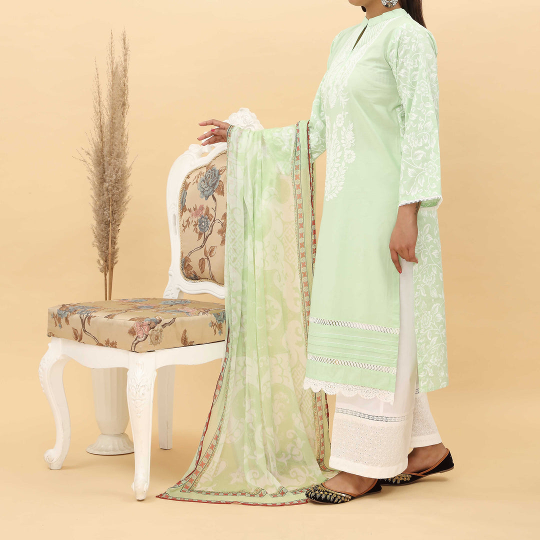 2PC- Puff Printed Cotton Cambric Suit PS5136