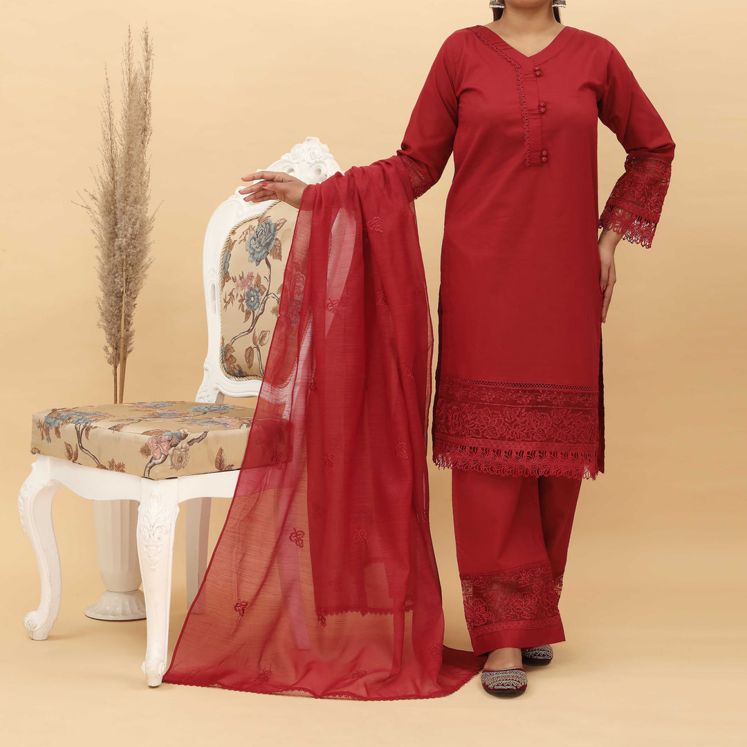 3PC- Embroidered Cotton Cambric Suit PS5141