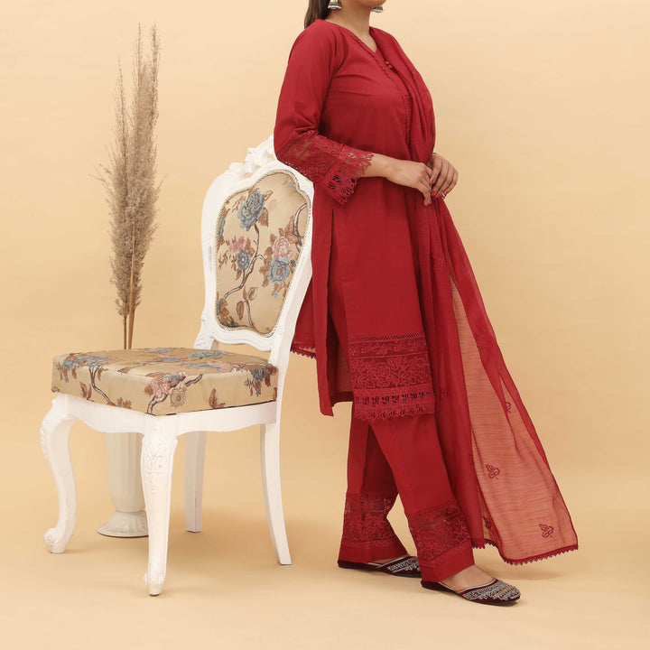 3PC- Embroidered Cotton Cambric Suit PS5141