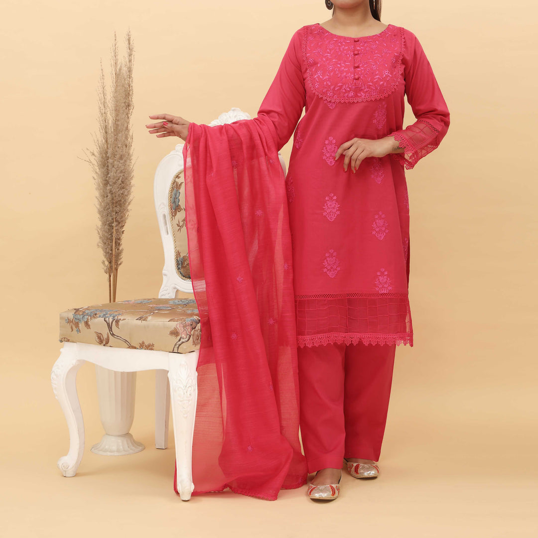 3PC- Embroidered Cotton Cambric Suit PS5142