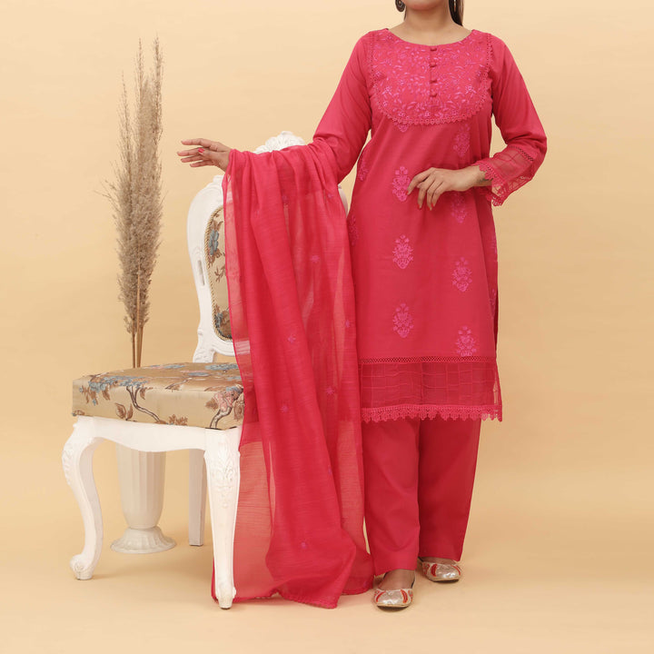3PC- Embroidered Cotton Cambric Suit PS5142