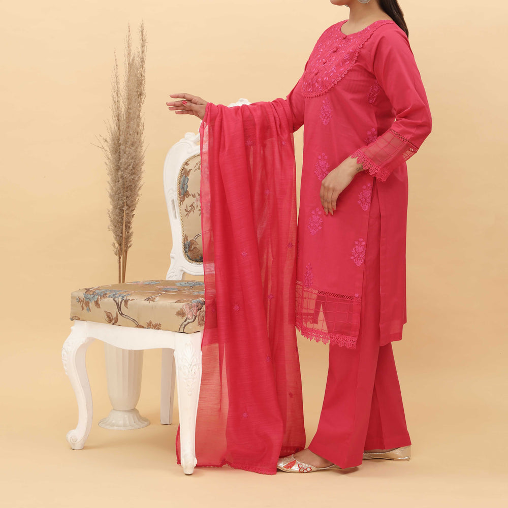 3PC- Embroidered Cotton Cambric Suit PS5142
