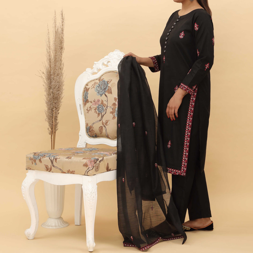 3PC- Embroidered Cotton Cambric Suit PS5148
