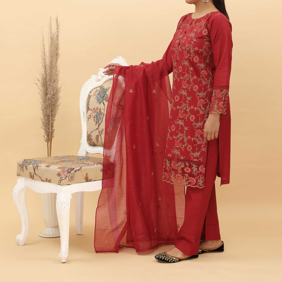 3PC- Embroidered Cotton Cambric Suit PS5151