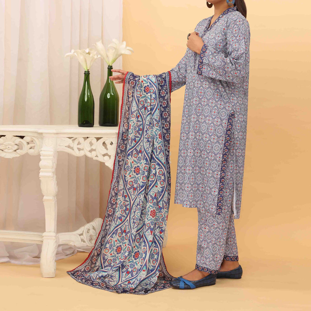 3PC- Digital Printed Grip Silk Suit PS5157