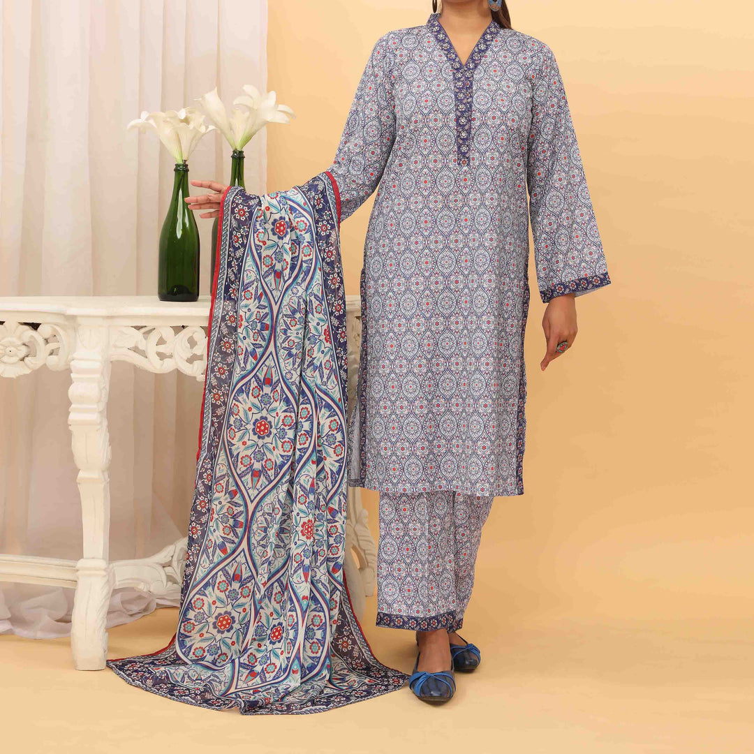 3PC- Digital Printed Grip Silk Suit PS5157