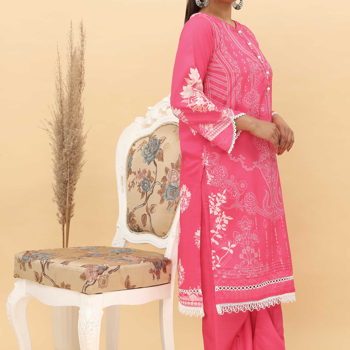 2PC- Digital Printed Intermix Cotton Suit With Stitching Details PS5162