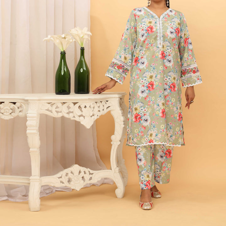 2PC- Digital Printed Intermix Cambric Embroiderd Suit PS5184
