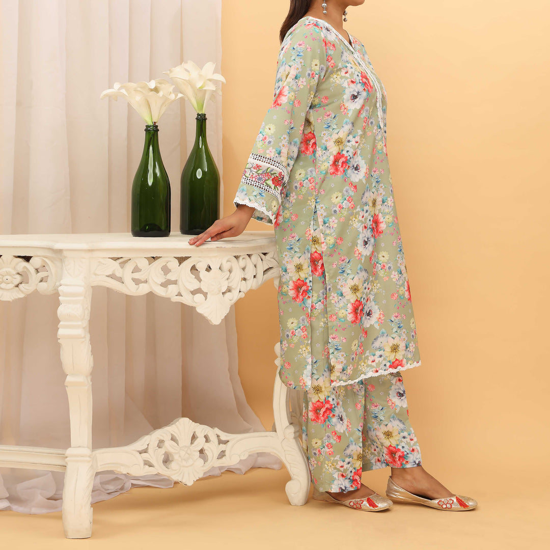 2PC- Digital Printed Intermix Cambric Embroiderd Suit PS5184