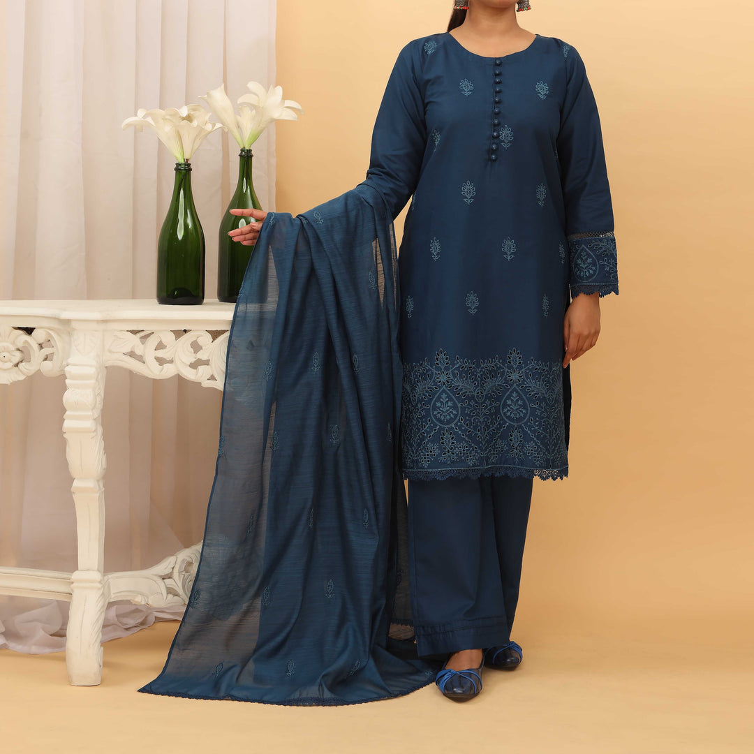 3PC- Embroidered Cambric Suit PS5217