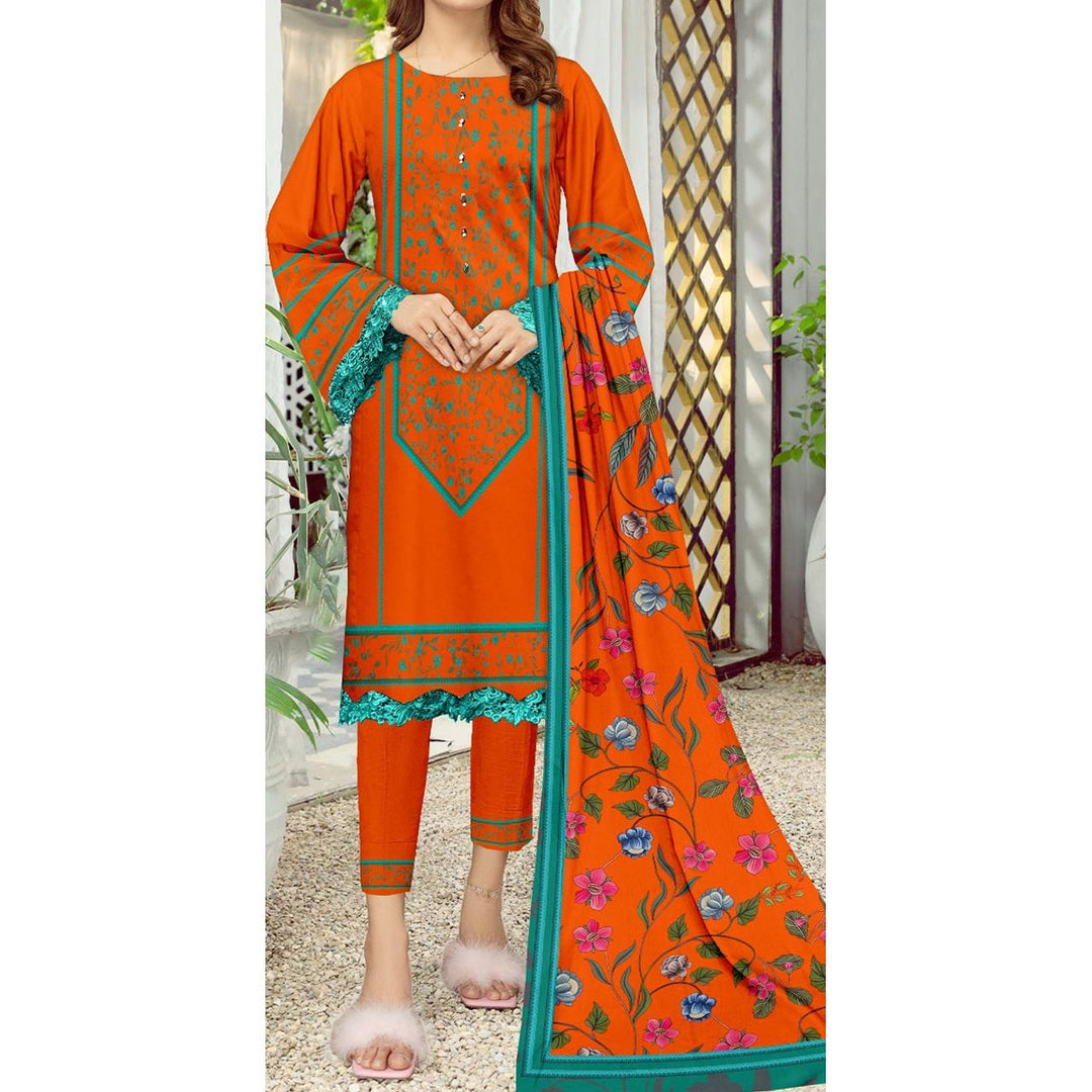 3 PC- Unstitched Digital Printed Cambric Suit PS9458