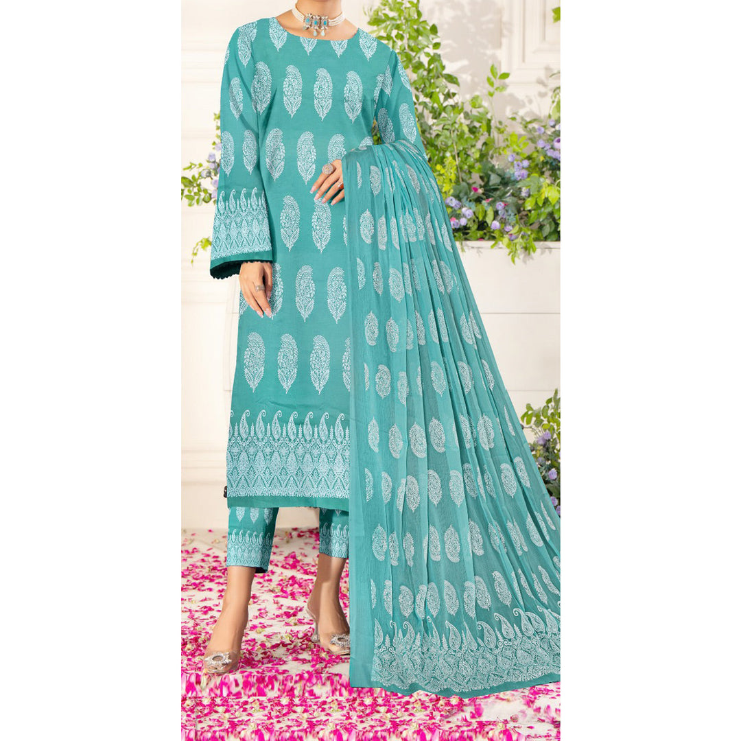 3PC- Unstitched Printed Cambric Suit PS9482