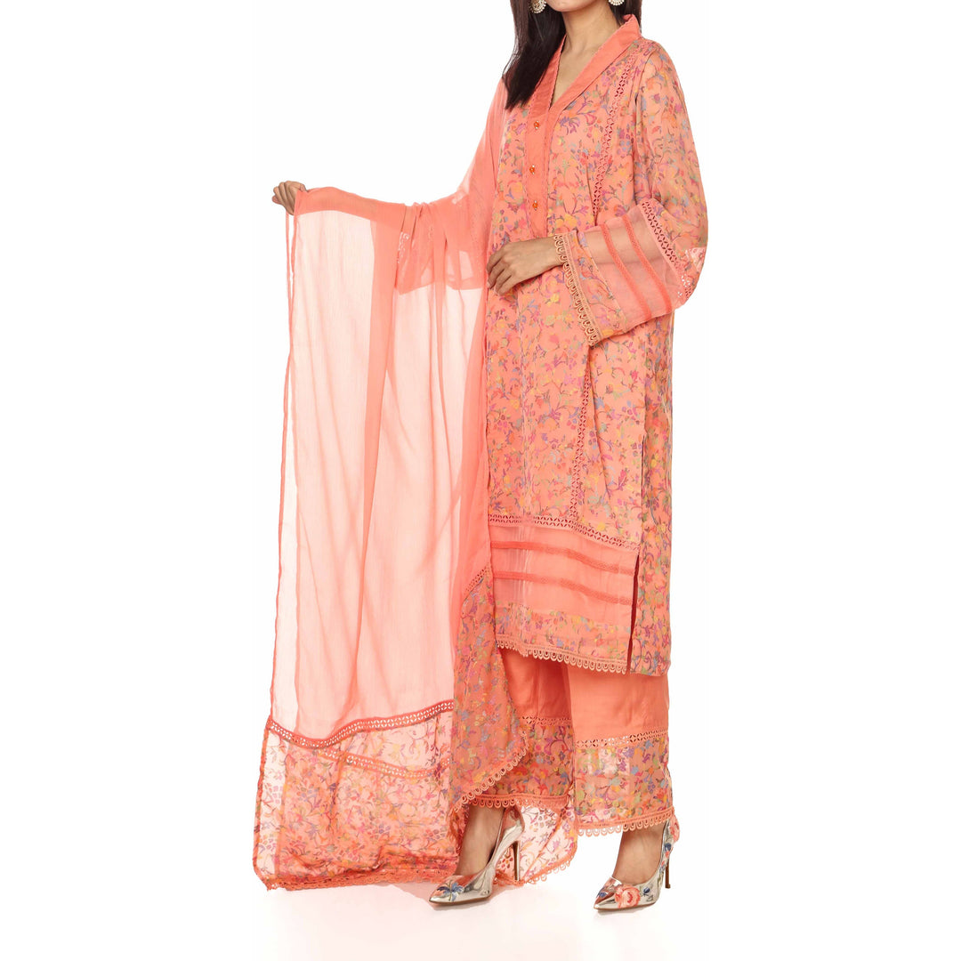 3PC- Georget Embellished Shirt with Chiffion Dupatta & Raw Silk Trousers PW2253