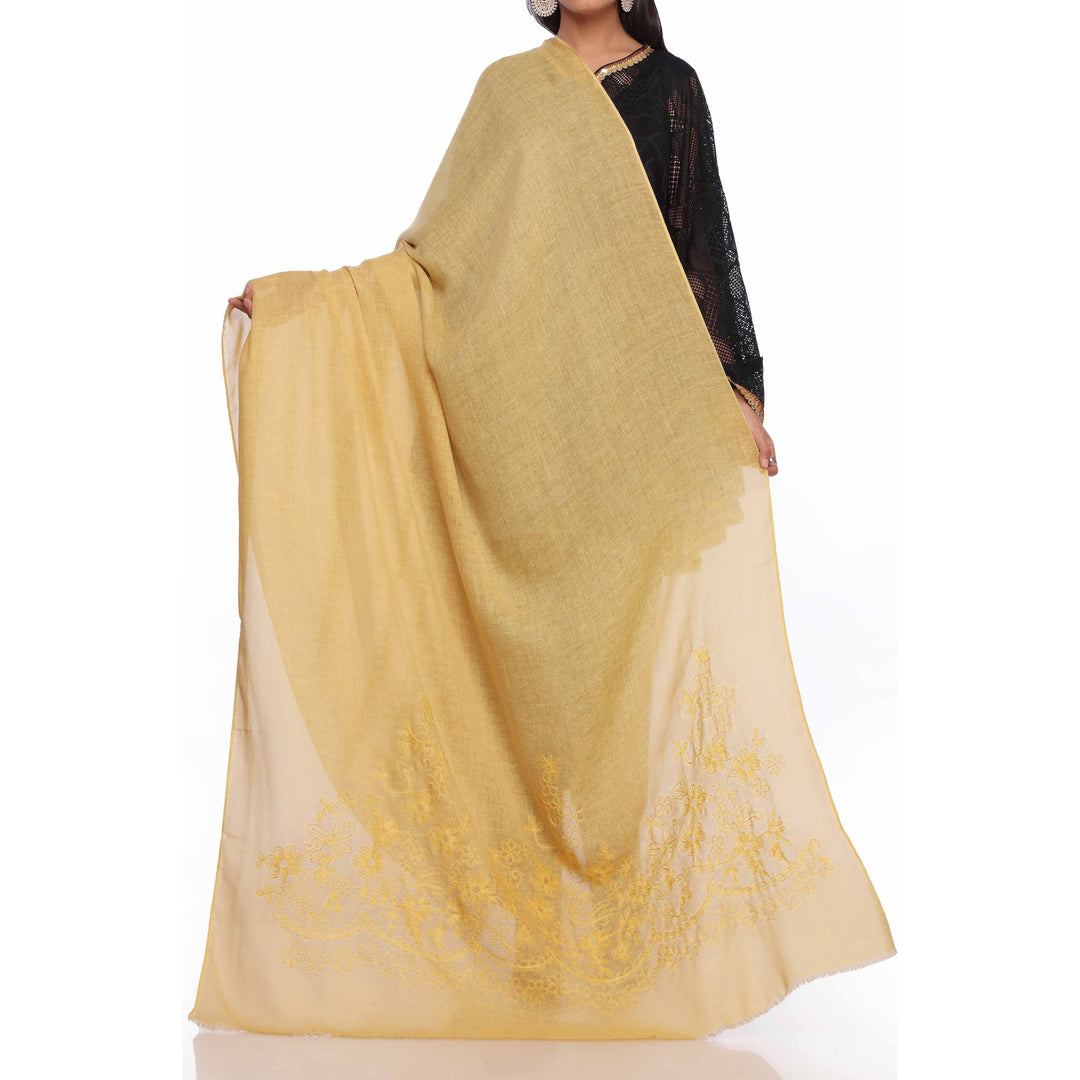 Yellow Aari Embroidered Shawl PW2736